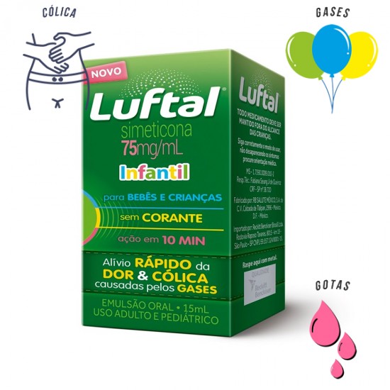 Luftal infantil 75mg\ml sem corante gotas 15 ml (simeticona)